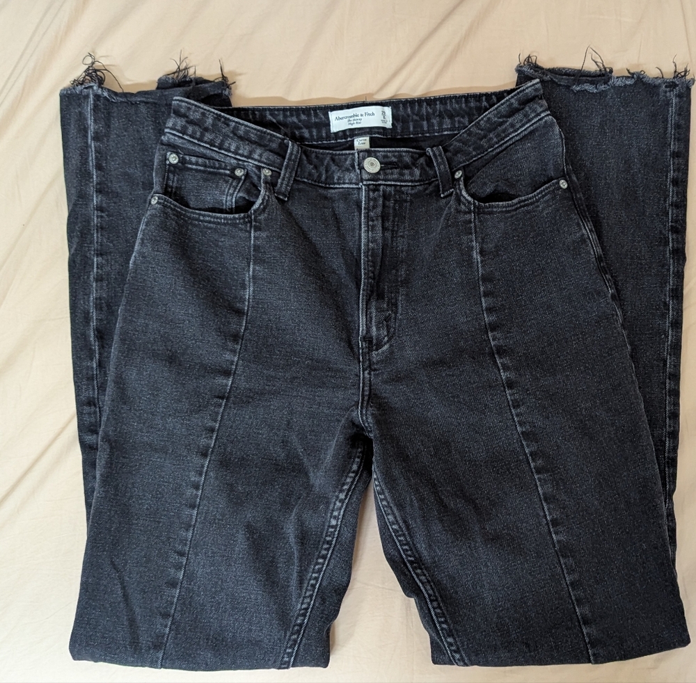 Abercrombie & Fitch Curve Love Black High Rise Front Split Seam Women Jeans - Picture 9 of 16